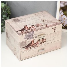 Шкатулка кожзам для украшений "Эйфелева башня и птица" 14х22,5х15,5 см 5187582 Сима ленд