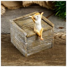 Шкатулка полистоун миниатюра "Котик на ящике" 10х7х8,5 см 4128508 Сима ленд