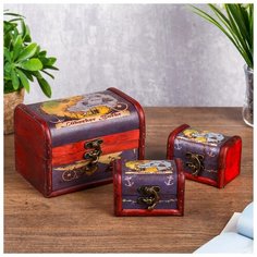 Шкатулка дерево "Остров пиратов" набор 3 шт 5,5х8,5х5,5 10,5х15х10 см 3974764 Сима ленд