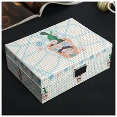 Шкатулка кожзам для украшений "Кактус в горшке" с блёстками 8х17х23 см 4571855 Сима ленд