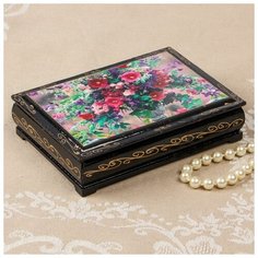 Шкатулка «Полевые цветы в вазе», 10×14 см, лаковая миниатюра 2566811 Сима ленд