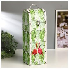 Шкатулка дерево под бутылку "Пальмовые листья и фламинго" 35х12х12 см 3505337 Сима ленд