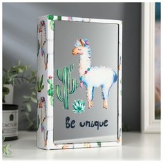 Шкатулка-книга дерево кожзам "Лама и кактусы" зеркало 26х17,5х5 см 4785036 Сима ленд