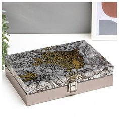 Шкатулка дерево "Ягуар в цветах" кожзам глянец 5,5х17х24 см 4825588 Сима ленд