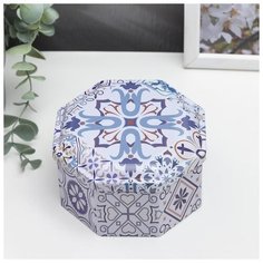 Шкатулка металл многогранник "Марокканские синие узоры на белом" 6,5х11,5х11,5 см 5352440 Сима ленд