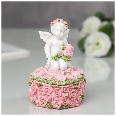 Шкатулка полистоун "Ангелочек в розах" 9,8х6х5,5 см 2467797 Сима ленд