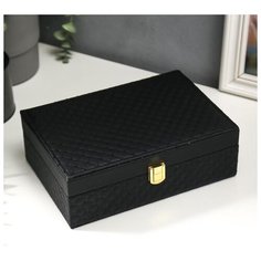 Шкатулка кожзам для украшений "С пайетками" чёрная 7,5х22х15 см 5399738 Сима ленд