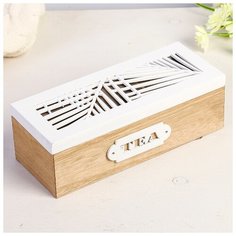 Шкатулка дерево с делениями "Пальмовые листья" 7х21,5х8,5 см 3905369 Сима ленд