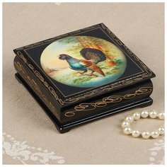 Шкатулка «Глухарь», 10×10 см, лаковая миниатюра 2431112 Сима ленд