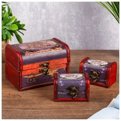 Шкатулка дерево "Трёхмачтовый корабль" набор 3 шт 5,5х8,5х5,5 10,5х15х10 см 3974765 Сима ленд