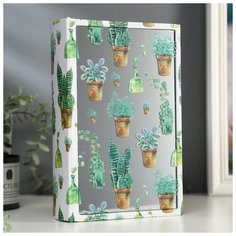 Шкатулка-книга дерево кожзам "Суккуленты в горшках" зеркало 26х17,5х5 см 4785034 Сима ленд