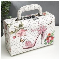 Шкатулка кожзам для украшений чемодан "Цветочная туфелька" блёстки 9,5х24х16,5 см 5129860 Сима ленд