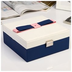 Шкатулка кожзам для украшений "Бант" сине-белая 9,5х22,5х22,5 см 4461591 Сима ленд