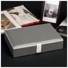 Шкатулка кожзам для украшений "Серебристая с белым ободком" 7х27х19 см 4472322 Сима ленд