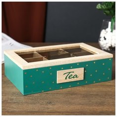 Шкатулка дерево с делениями "Время для чая" золотые треугольники 7х16,5х24 см 4773934 Сима ленд