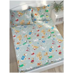 Простыня Сказка Dogs on blue перкаль 240 х 215 см серый