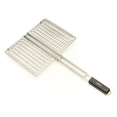 Решетка для приготовления стейка на гриле Fissman 37x28x3 см с деревянной ручкой (хромированное покрытие) (1044)