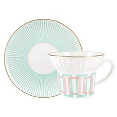 Чашка с блюдцем чайная. Императорский фарфоровый завод. Форма Волна. Рисунок Геометрия №4. Костяной фарфор. 155 мл