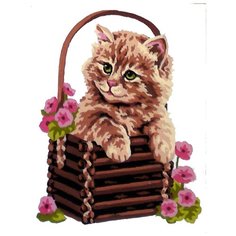 Канва жесткая с рисунком Котенок в корзине 20 x 25 см 43.202 Gobelin L, Diamant