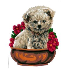 Канва жесткая с рисунком Щенок в кашпо 20 x 25 см 43.204 Gobelin L, Diamant