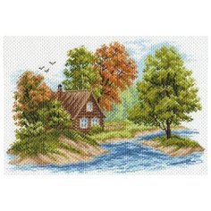 Пейзаж с домиком Рисунок на канве 37/49 37х49 (26х38) Матренин Посад 1653