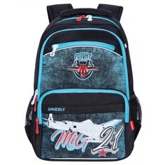 Grizzly Рюкзак школьный, черный -голубой, RB-154-2/1