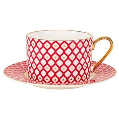 Чашка с блюдцем. Императорский фарфоровый завод. Форма Идиллия. Рисунок Скарлетт 1. 250мл. Костяной фарфор.