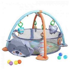 Развивающий коврик Konig Kids 3в1 Енотик, 4 подвесные игрушки, сетчатая ограда с отверстиями для шариков, шарики 30 шт. в комплекте