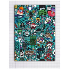 Набор тетрадей 5 штук, 12 листов в клетку с рисунком Stickers, разные игровые стикеры Drabs