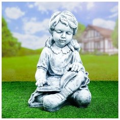 Садовая фигура "Девочка с книгой" 30*28*43 антик, серый 1319033 Хорошие сувениры