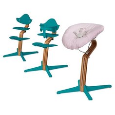 Детский стульчик Evomove Nomi от 0 мес до 12 лет с основанием дуб (комплект) океан; текстиль - розовая пудра