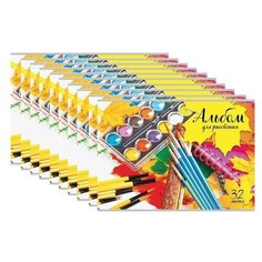 Альбом для рисования А4, 32 листа, скоба, обложка картон, BRAUBERG "ЭКО", 202х285 мм, "Краски" (1 вид), 105063 (10 штук) 105063-10
