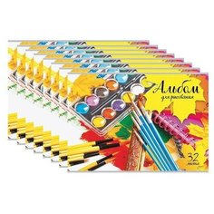 Альбом для рисования А4, 32 листа, скоба, обложка картон, BRAUBERG "ЭКО", 202х285 мм, "Краски" (1 вид), 105063 (8 штук) 105063-8
