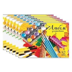 Альбом для рисования А4, 32 листа, скоба, обложка картон, BRAUBERG "ЭКО", 202х285 мм, "Краски" (1 вид), 105063 (6 штук) 105063-6