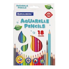 Карандаши цветные акварельные BRAUBERG PREMIUM AQUARELLE, 18 цветов, грифель мягкий 4 мм, 181672