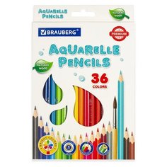 Карандаши цветные акварельные BRAUBERG PREMIUM AQUARELLE, 36 цветов, грифель мягкий 4 мм, 181674