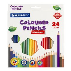 Карандаши цветные BRAUBERG PREMIUM, 24 цвета, шестигранные, грифель мягкий 3,3 мм, 181658