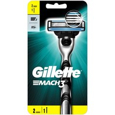 Бритвенный станок Gillette Mach3 ,серый/черный, сменные кассеты 2 шт.