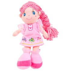Мягкая игрушка ABtoys Кукла с розовой косой в розовом платье 20 см