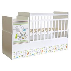 Кроватка Polini Simple 1100 Слоник на шаре / Панды / Пряничный домик / Прогулка, поперечный маятник панды