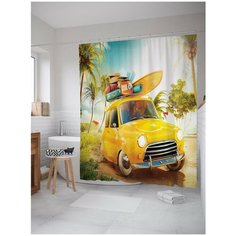 Штора для ванной JoyArty Желтая машина в отпуске 180х200 (sc-40968568)