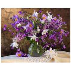 Рыжий кот Картина по номерам "Сиреневые и белые цветы" 30x40 см (Х-3712)