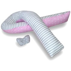 Подушка Мастерская снов для беременных U-350 материал наволочки хлопок + подушечка для малыша полосато-розовый