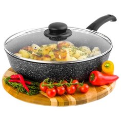 Сковорода глубокая 28 см Elan Gallery Гармония вкуса Черный мрамор Индукция с крышкой D28