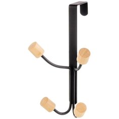 Вешалка на дверь 11х10х18,5 см EL Casa Черная с 4 крючками с деревянными наконечниками