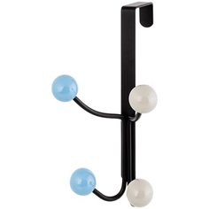 Вешалка на дверь 11х11х19 см EL Casa Черная с 4 крючками с цветными пластиковыми шариками синими серыми