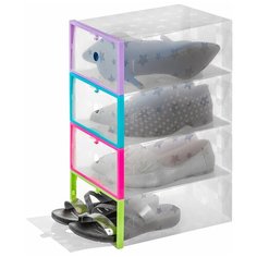 Набор 4 коробок для хранения обуви 29х21х12 см EL Casa Голубая+Розовая+Салатовая+Сиреневая рамки складные