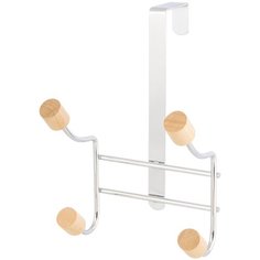 Вешалка на дверь 13х11,5х18,5 см EL Casa Хром с 4 крючками с деревянными наконечниками