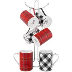 Набор 6 кружек на металлической подставке "Клетка - красная и черно-белая", 300 мл, 20х20х38,5 см Elan Gallery