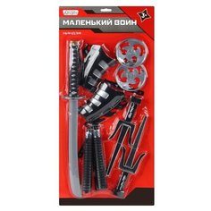 Игрушечное оружие ТМ "КОМПАНИЯ ДРУЗЕЙ", Серия "Маленький воин", Набор "Ниндзя". В наборе: меч, нунчаки, 2 манжета, сюрикены, метательные ножи.